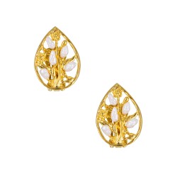 Σετ κολιέ & σκουλαρίκια με λευκά μαργαριτάρια και βάση από ατσάλι - S1252290